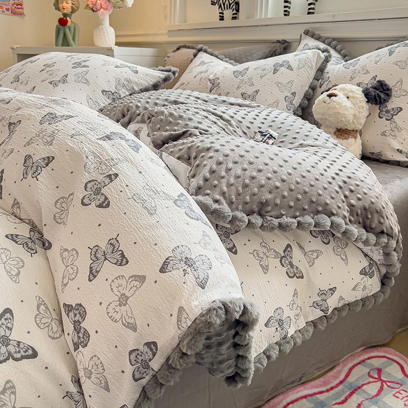 Утолщенный пододеяльник из бобового бархата, двухсторонний молочный бархат, для тепла осенью/зимой, идеально подходит для студенческих общежитий