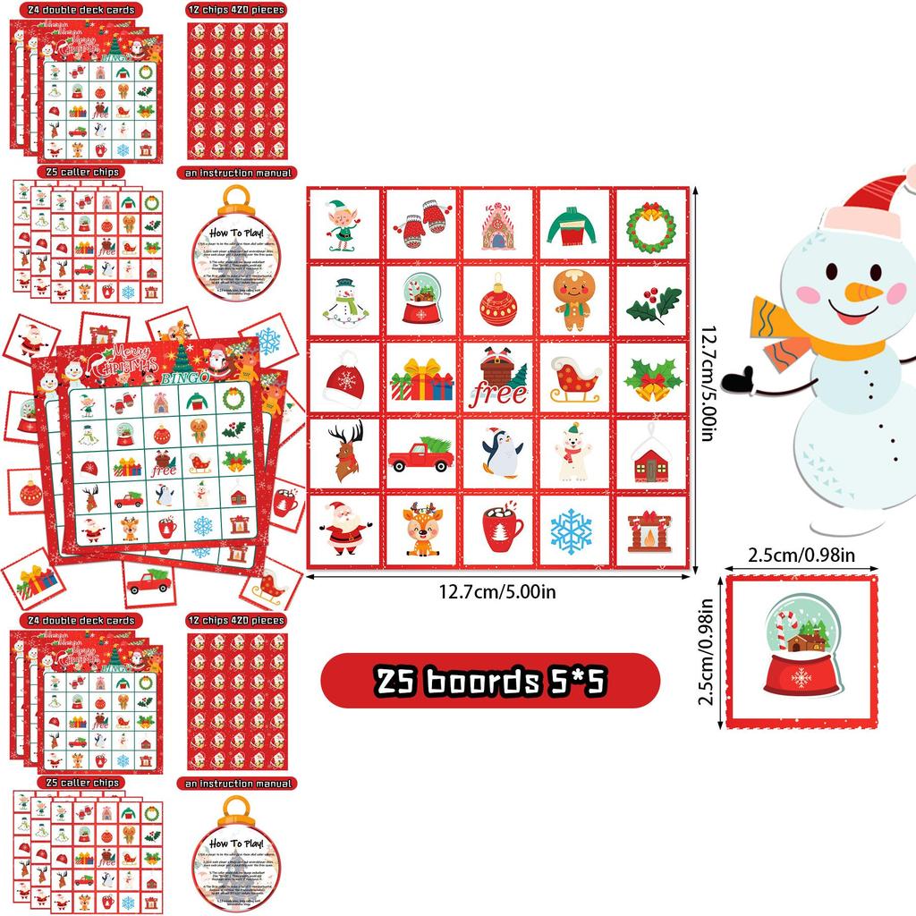 Christmas Tree And Snowman Bingo Set With Cards For Holiday Celebration
