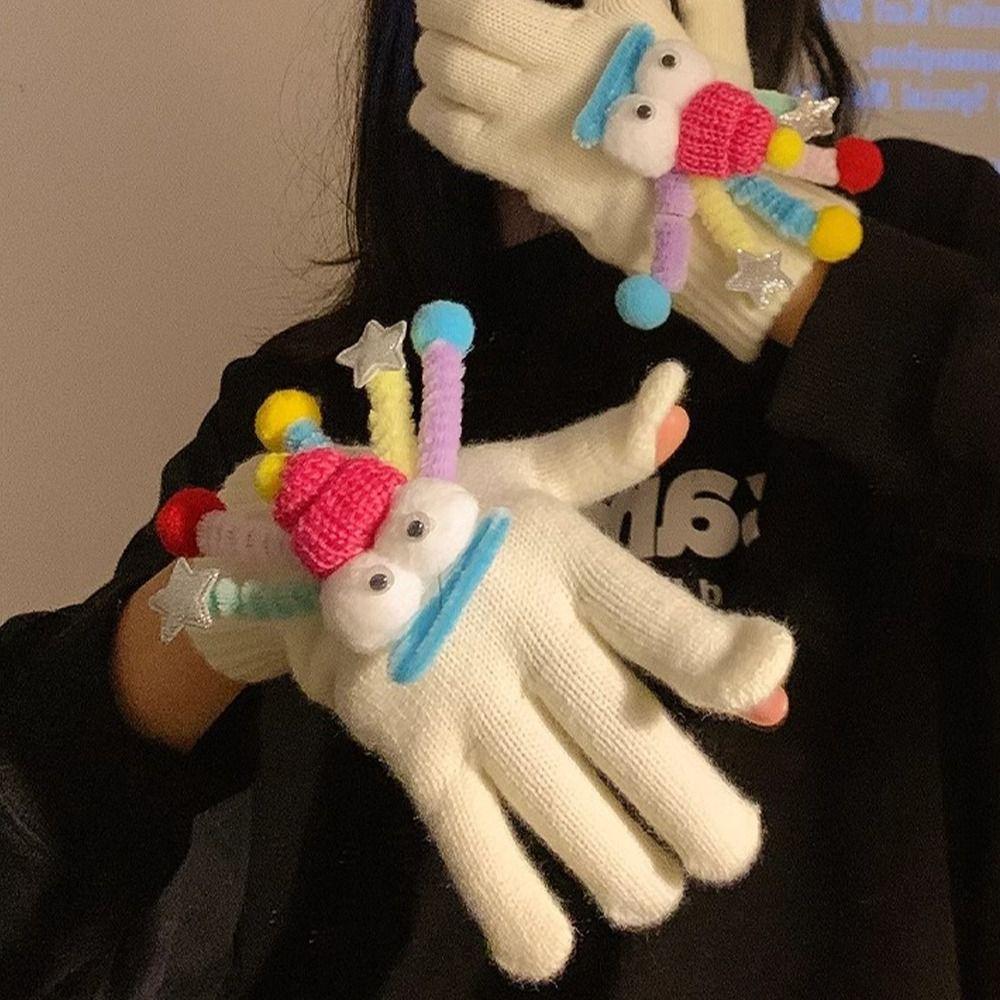 1Pair Soft Women's Gloves Cute Funny Cycling Cold Protection Gloves Warm Knitted Gloves