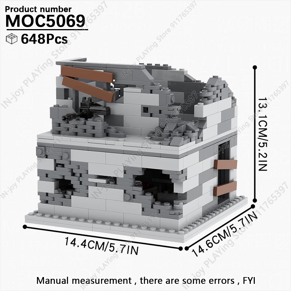 MOOXI Имитация военной войны Строительные блоки Вторая мировая война Руины поля боя Артиллерийская пушка Модель MOC Кирпичи Набор для взрослых Игрушка для мальчиков