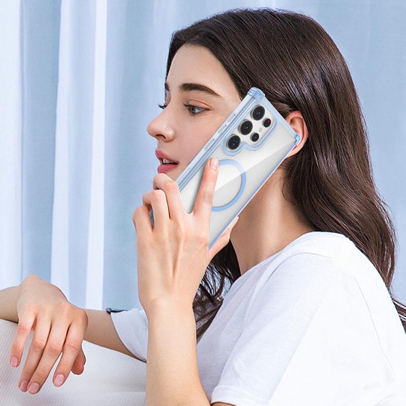 Для Samsung S23 Fe S24 S22 Ultra Plus Беспроводная зарядка для Magsafe Магнитный ПК Гибридный противоударный прозрачный квадратный чехол из ТПУ