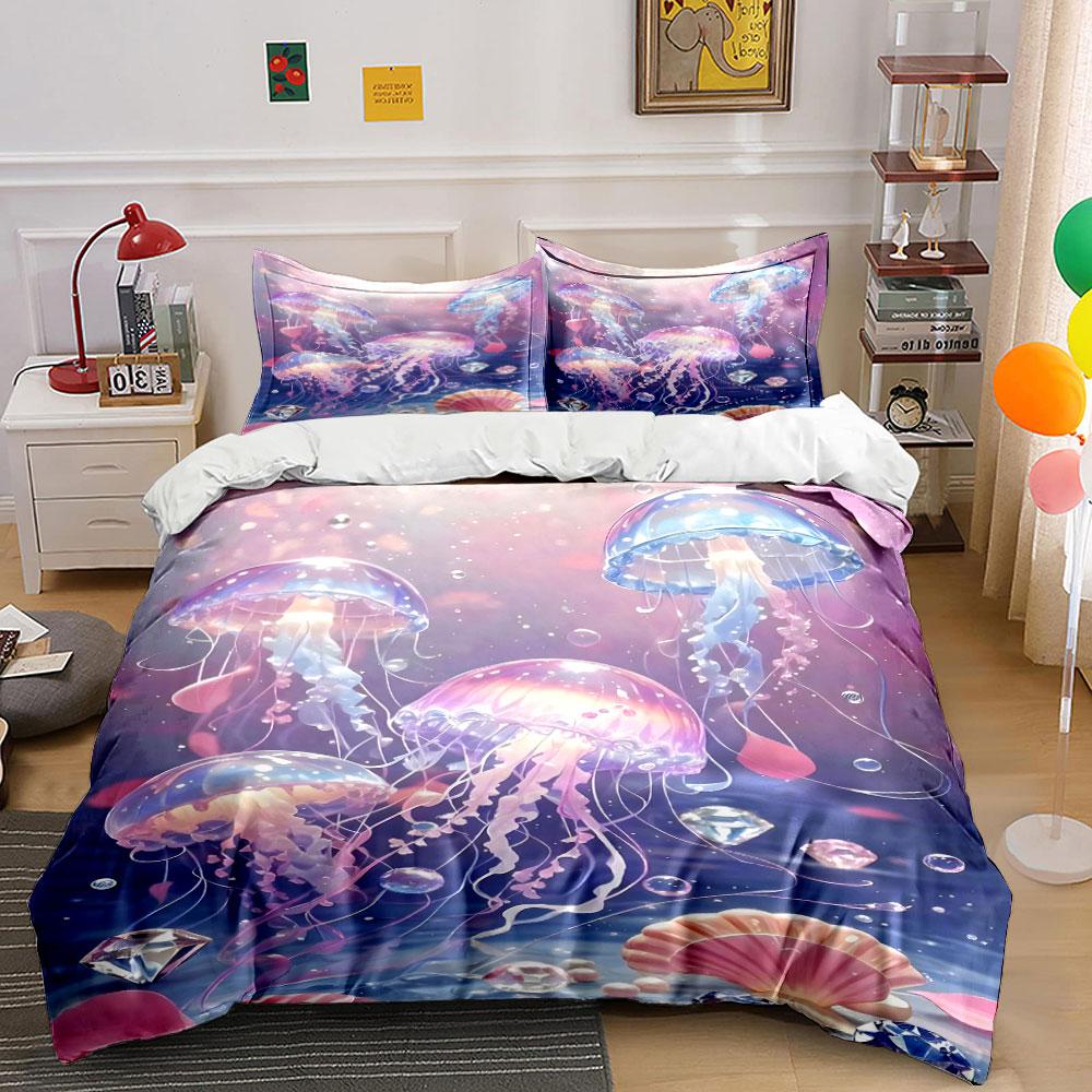 Glowing jellyfish and seashells. Bedding sets Duvet cover sets Duvet covers Pillowcases(1 * Duvet Cover 2 * Pillowcases without duvet insert)