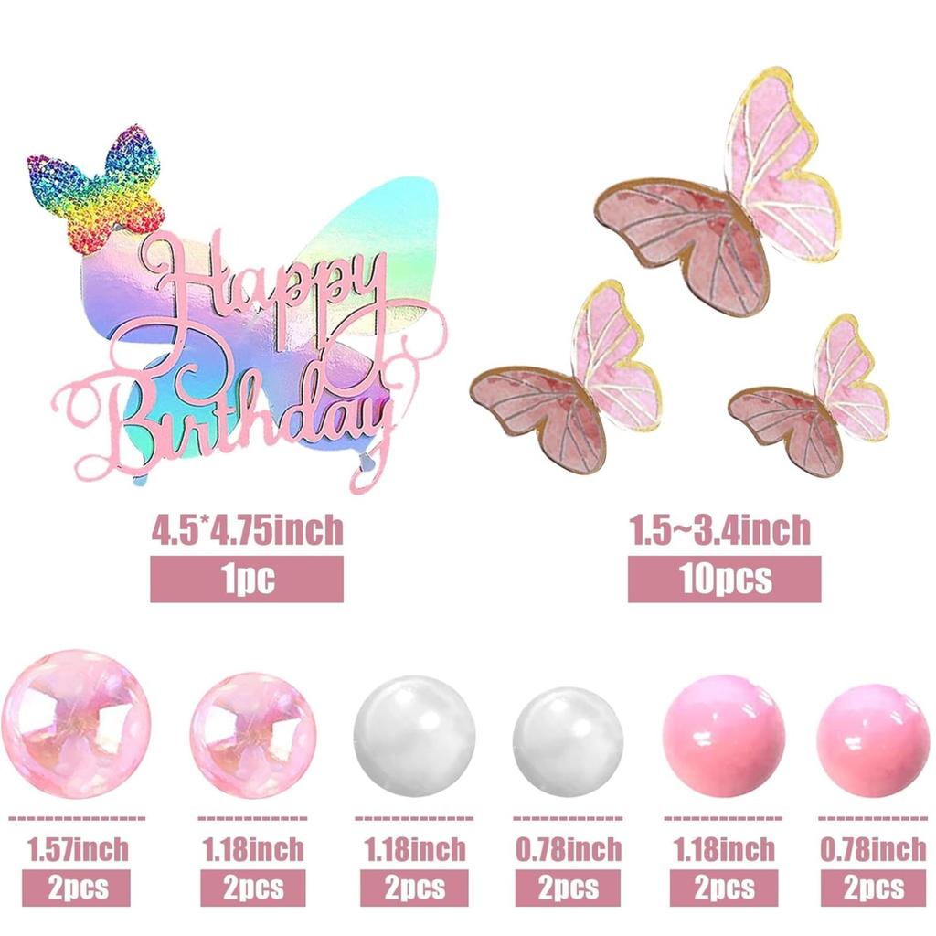Butterfly Cake Decoration Boho Cake Decorations with Bubble Balls for Wedding Baby Shower Birthday Boho Themed Party Supplies