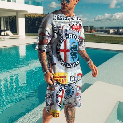 Модный мужской спортивный костюм, летняя рубашка с короткими рукавами и 3D принтом, наряд с круглым вырезом, дорожная уличная футболка, комплект мужской одежды оверсайз