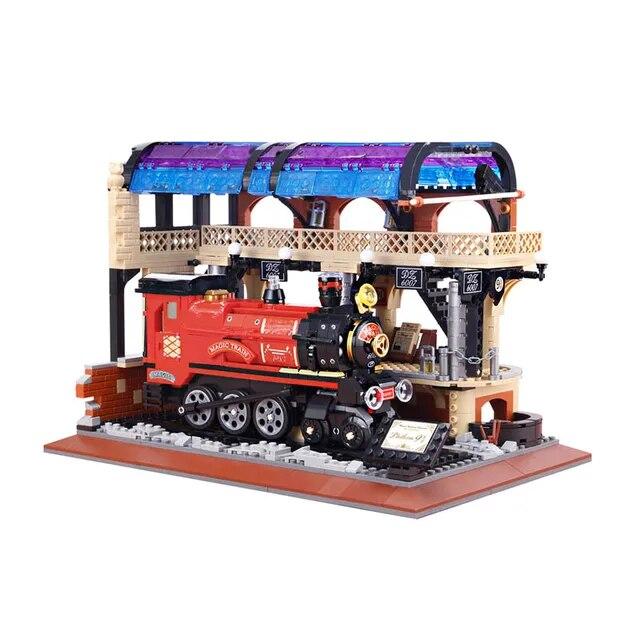1308PCS Creative Magic Railway Station Building Blocks MOC City Street View Train Educational Toys Gifts For Kids Children