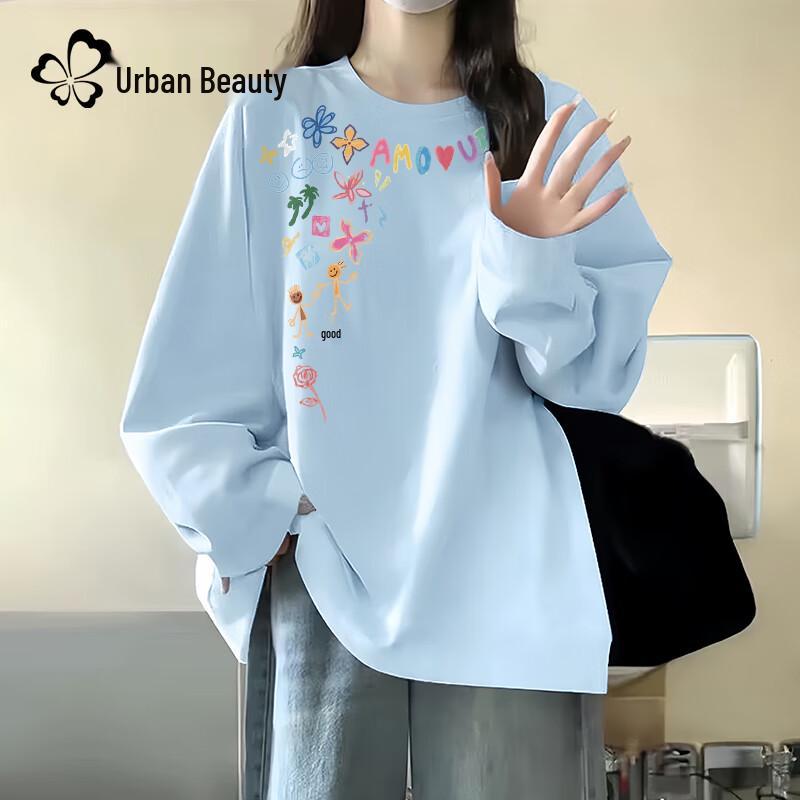 Женская хлопковая футболка Urban Beauty 2025 Осень Свободный крой Длинный рукав