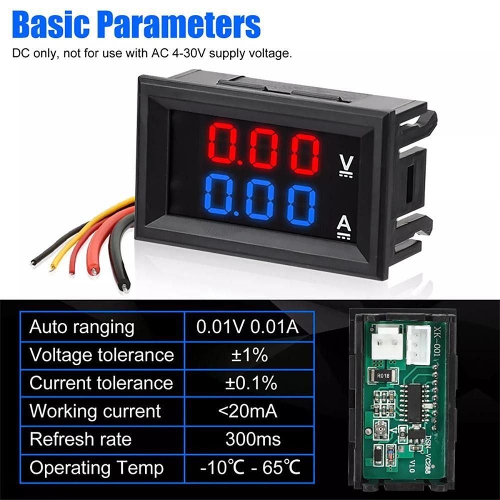 1Pcs Red Blue LED Display Digital Voltmeter Ammeter  Electromobile Motorcycle Car