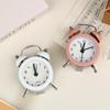 Mini Retro Twin Bell Alarm Clock Metal Frame Loud Wake Up Timer Compact Small Desk Ornament for Student Dorm Bedroom Bedside Use