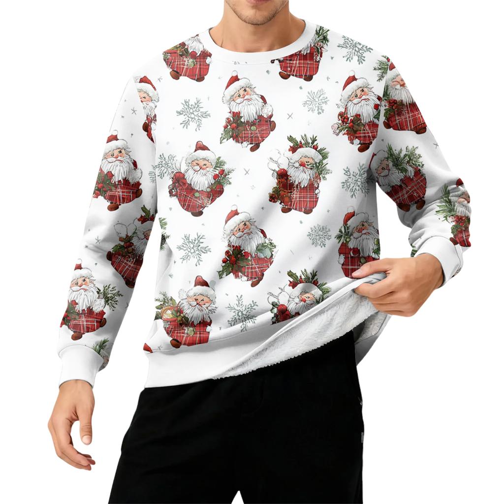 Мужской свитшот с круглым вырезом, на флисовой подкладке, плотный, однотонный