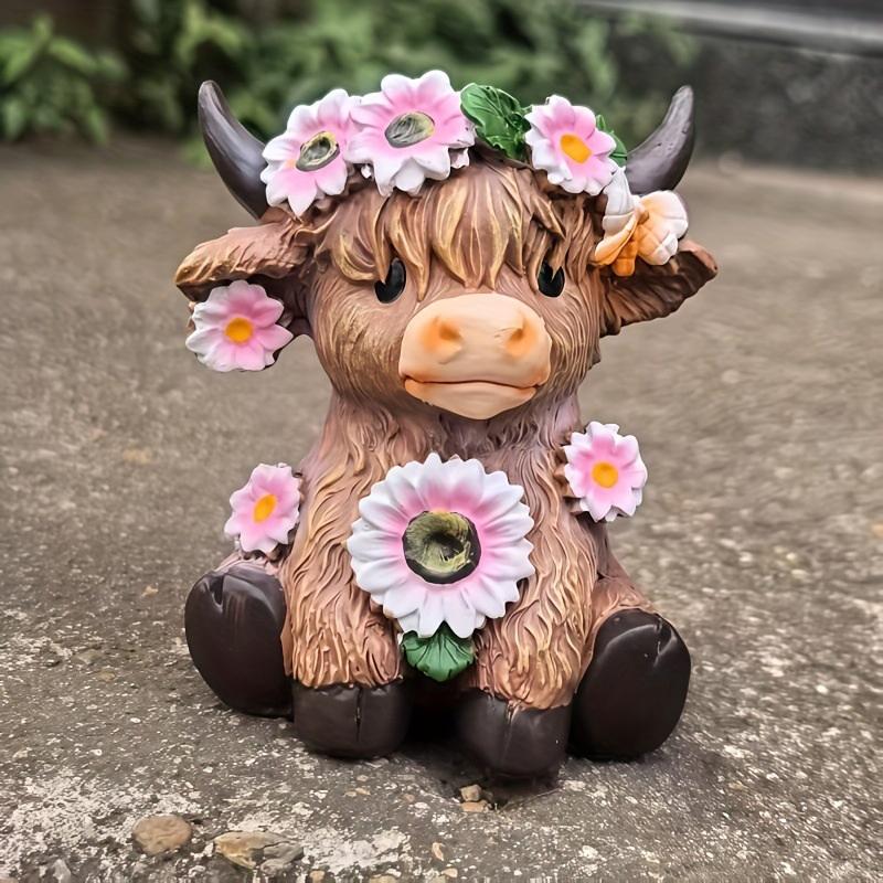 §Pastoral Style Highland Cow Resin Flower Pot Multifunctional Creative Ornament Valentine's Day Gift Home Desktop Decor
