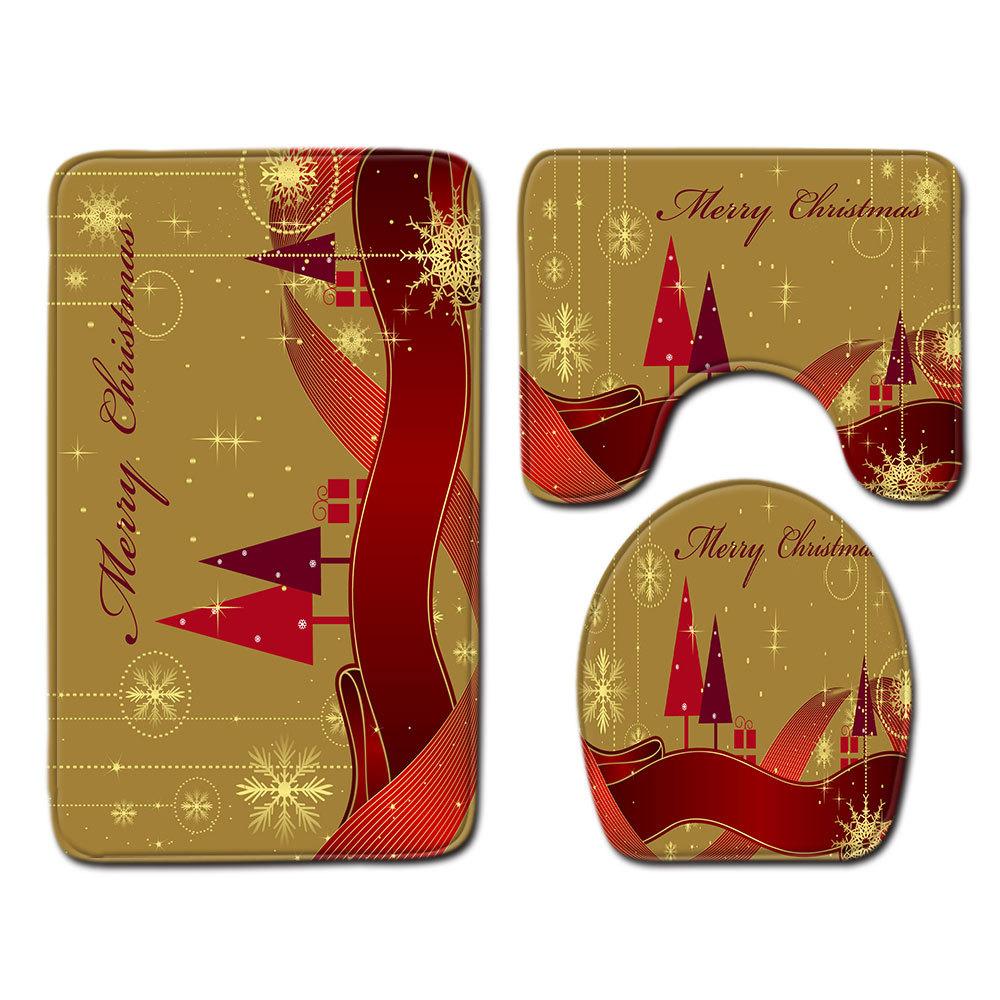 Рождественский коврик для ванной, туалетный трехпредметный набор