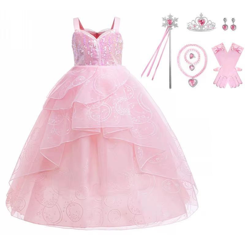 European And American Halloween Magic Wicked Witch Cos Glinda Pink Dress Wedding Dress Evening Dress Girls Performance Dress