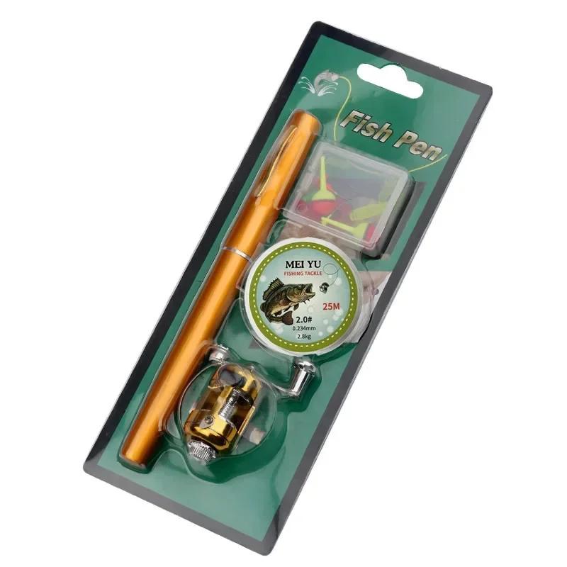 [Удочка+Катушка+Леска+Аксессуары] Портативная Карманная Телескопическая Удочка Катушка Полный Комплект Удилище в Форме Ручки 96 см Для Начинающих Рыбаков