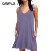 Летнее женское платье с v-образным вырезом без рукавов, свободные повседневные карманные платья