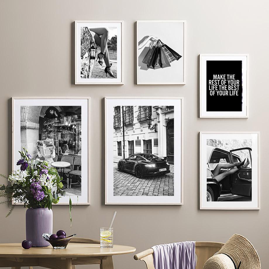 Wall Art Canvas Painting Racing Car Paris Towel Shopping Girl Gift Black White Home Decor Poster Print Living Room Wall Pictures
