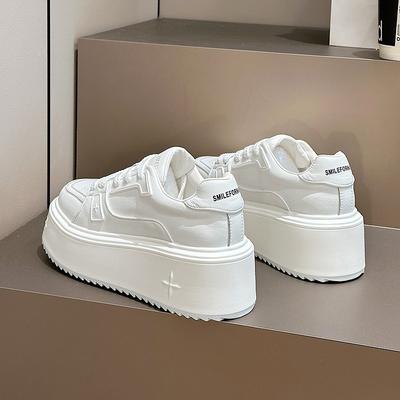 Кожаная платформа белая обувь женская супер высокий каблук обувь хлебцы универсальная увеличение роста повседневная обувь на доске маффин легкая спортивная обувь