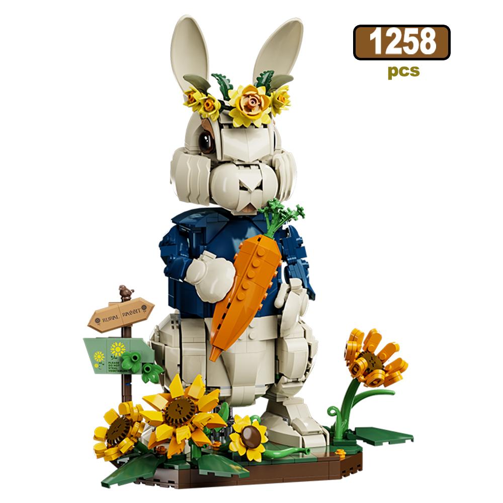 Нетоксичные Строительные Блоки Модель Кролика Кошки Moc Креативные Сельские Морковки Подсолнухи Настольное Украшение Сборка Животные Кирпичные Игрушки Подарки для Детей
