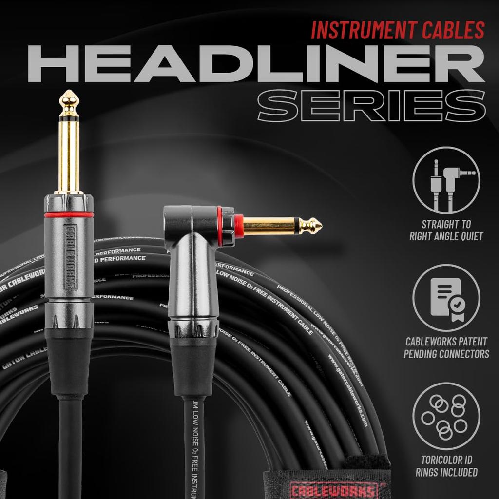 Cableworks by Gator Cases Headliner Series 30ft SL Musical Instrument Cable with Mute Switch (GCWH-INS-30RAQT)