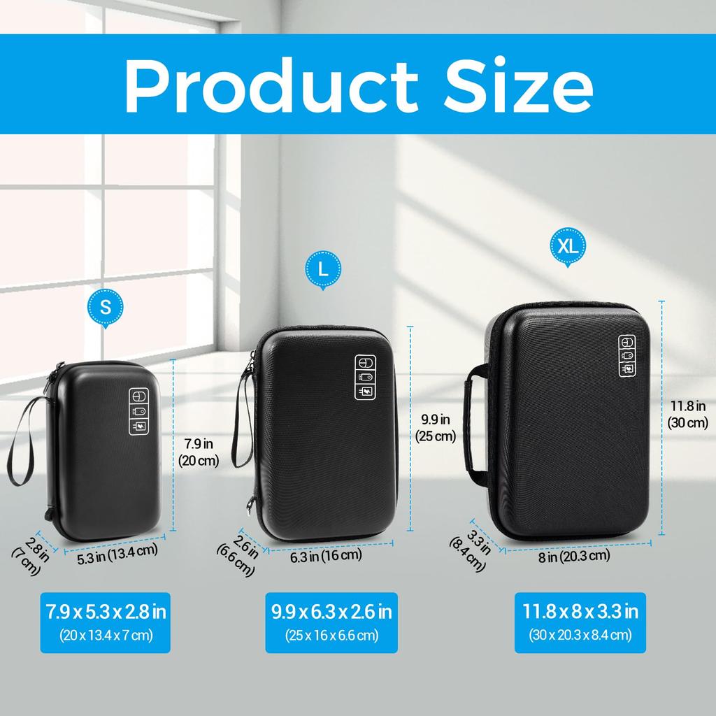 ProCase Gadget Waterproof EVA Large Stores MacBook Magic Mouse USB Flash SD PC Peripheral Accessory Bag Black Pouch, Material, Capacity, 3-Layer
