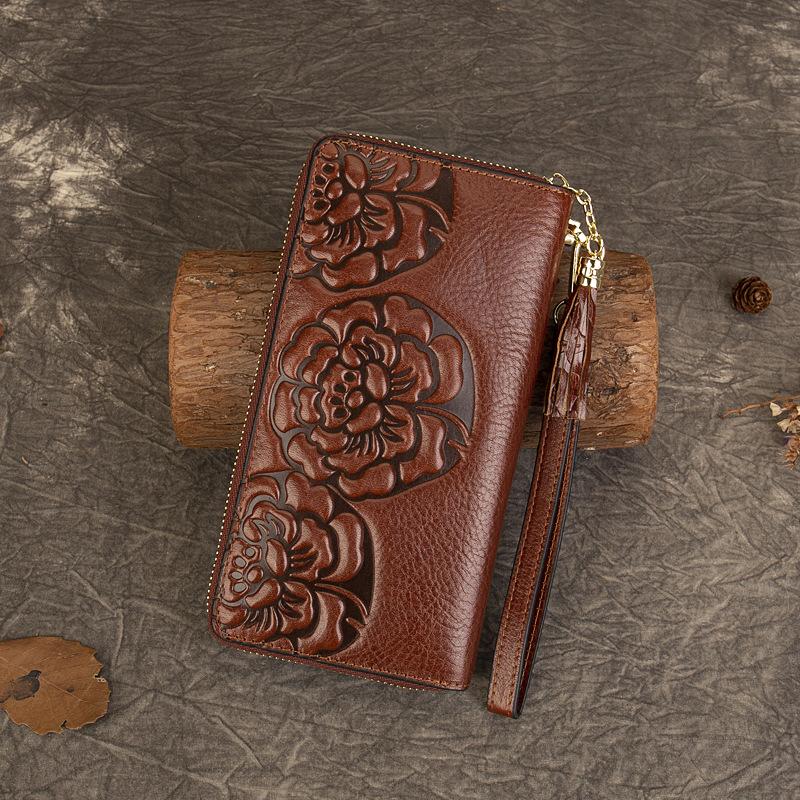 Purse Women's Spring Vintage Clutch Bag Multi-functional Embosed Money Clip for Women