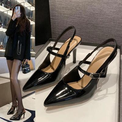 Модные туфли-лодочки с металлической пряжкой, женские туфли на среднем каблуке, туфли с острым носком, женские туфли на каблуках, роскошные женские босоножки на каблуках