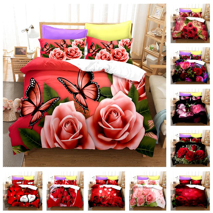 3D Flower Bedding Set Romantic Love Quilt Cover and Pillow Case 2/3 Pieces AU180 * 210 Easy To Clean Home Decoration for Girls' Rooms