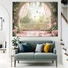 Pink Rose Balcony Tapestry, Romantic Floral Butterfly Background Cloth, Wedding Party Backdrop