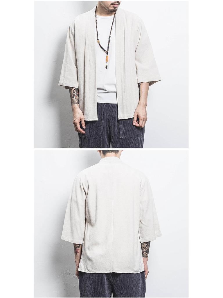 Мужской летний кардиган-кимоно: Халат Дао с рукавом до середины предплечья, свободного кроя