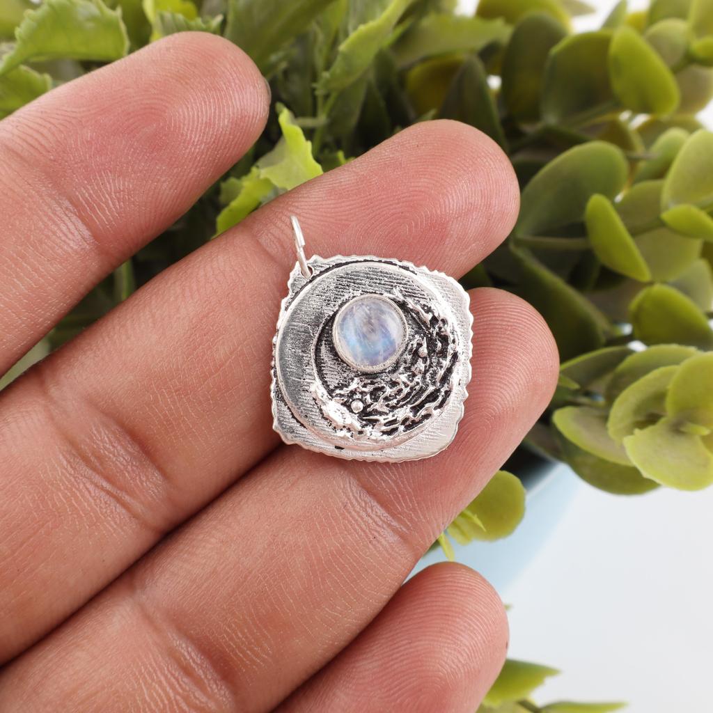 Ювелирные изделия из радужного лунного камня, подвеска из стерлингового серебра 925 пробы, красивая ювелирная подвеска ручной работы
