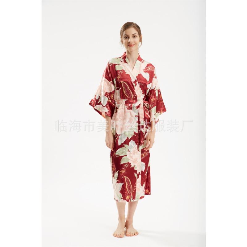 Очень длинный искусственный шелковый атлас, модный темперамент, элегантный большой пионовый шелковый халат, взрывное платье для подружки невесты, утренний халат и кимоно