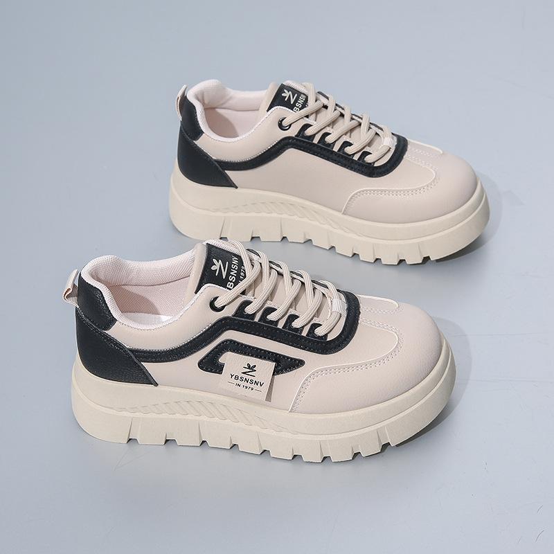 Повседневная обувь для ходьбы для женщин. Удобные кроссовки из искусственной кожи со шнуровкой на толстой платформе. Нескользящие теннисные кроссовки. Женские дышащие кроссовки для бега.