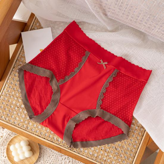 Lady Underpants Lace High Waist Solid Color Thin Tummy Control Elastic Panties Seamless Good Breathability Daily Sport Briefs