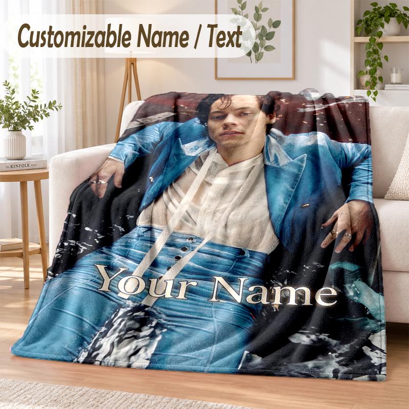 Custom Text Flannel Blanket Harry Styles Print Warm Cozy Blanket Home Sofa Bedding