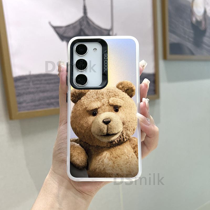 Чехол для мобильного телефона Samsung S24Plus с красочным лазерным дизайном — совместим с S23/S22/S21 — с рисунком белого цвета Aurora и милым мишкой TD.