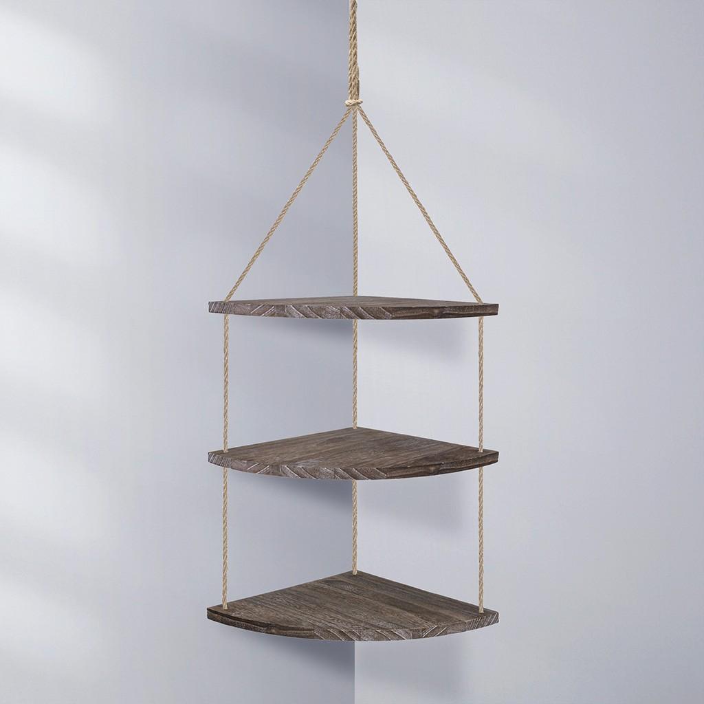 Подвесная угловая полка, 3-х уровневая джутовая веревка, деревянная настенная плавающая полка, стеллаж для хранения
