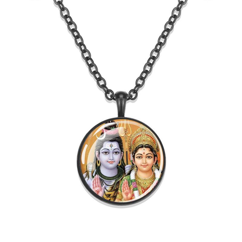 1 шт., черная цепочка в индуизме, ожерелье Вишну и Шива, стеклянный амулет с кабошоном, кулон, индийские украшения