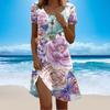 Women's Fashion Graceful Retro Flower Print Summer Spring Short Sleeve O-Neck Casual Dresses