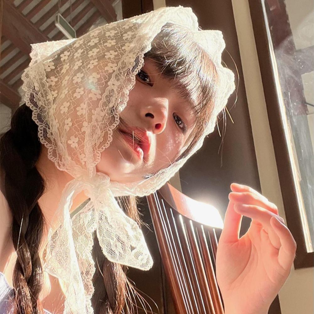 Turban Lace Triangle Bandana Countryside Style Flower Triangle Scarf Lace Hair Scarf Travel