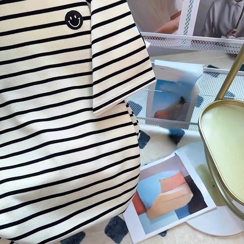 Harajuku Graphic Embroidery Short Sleeve T Shirt 2024 Summer Fashion Stripe T-shirt Casual Loose Women Clothing Young Girls White Y2k Tops Streetwear
