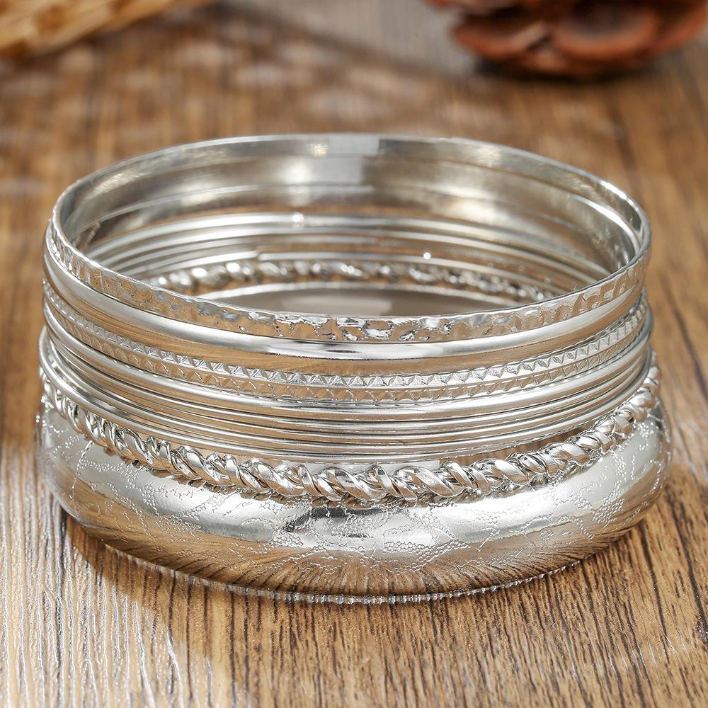 Винтажный хип-хоп индийский сферический браслет-манжета набор из 9 штабелируемых браслетов