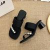 Rhinestone Thick-heeled Sandals for Women, New Summer Women's Shoes with Skirt Slippers, Black High-heeled Sandals.