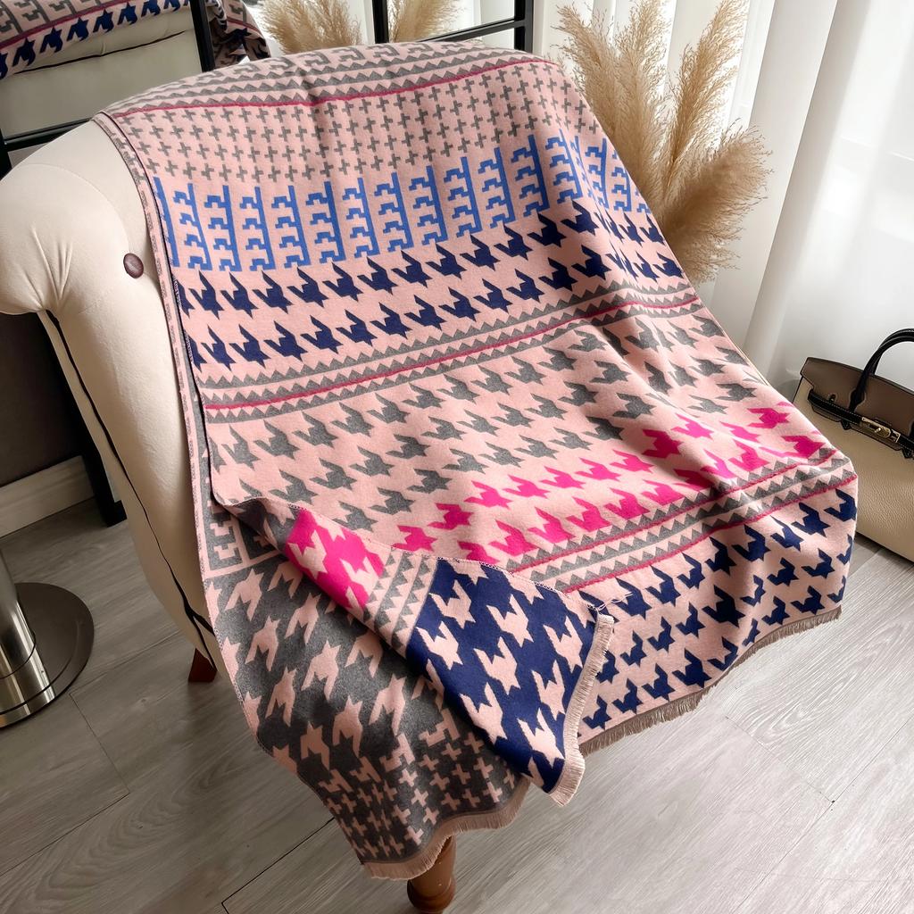 New Houndstooth Print Scarf for Women Warmer Winter Cashmere Pashmina Scarves Shawls Female Thick Blanket Wraps Foulard 2026