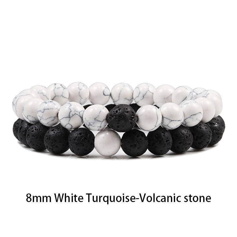 Set Bracelet Couples Distance Black White Natural Lava Stone Tiger Eye Beaded Yoga Bracelets for Men Women Elastic Rope Jewelry
