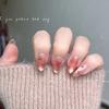 10Pcs Handmade Almond Nude Pink Cat Eye Press On Nails With Sweet Cherry Plaid Bow Reusable False Nails For Women Party