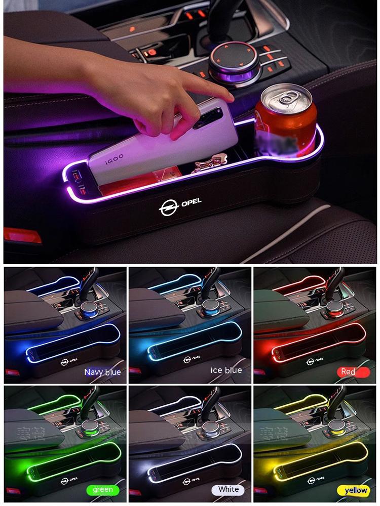 Car Seat Gap Slot Storage Box With Atmosphere lamp USB Charging Opel OPCline ASTRA CORSA INSIGNIA MOKKA VECTRA ZAFIRA GTC Tigra