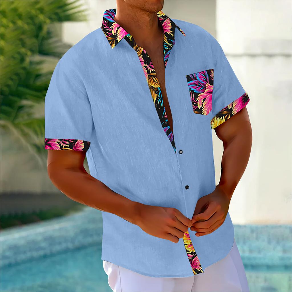 Гавайская рубашка для мужчин, мужские винтажные рубашки для боулинга на пуговицах, летняя пляжная рубашка с коротким рукавом