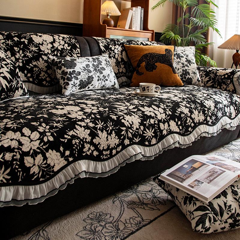 Подушка для дивана нестандартной формы 2025 новая ретро высококлассная четырехсезонная шениловая нескользящая фиксированная накидка на диван