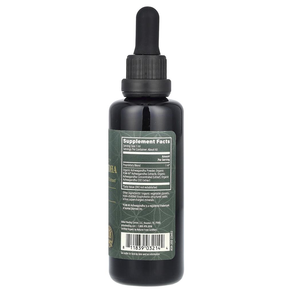 Global Healing Raw Herbal Extract, Ashwagandha, 2 Fl Oz (59.2 Ml)