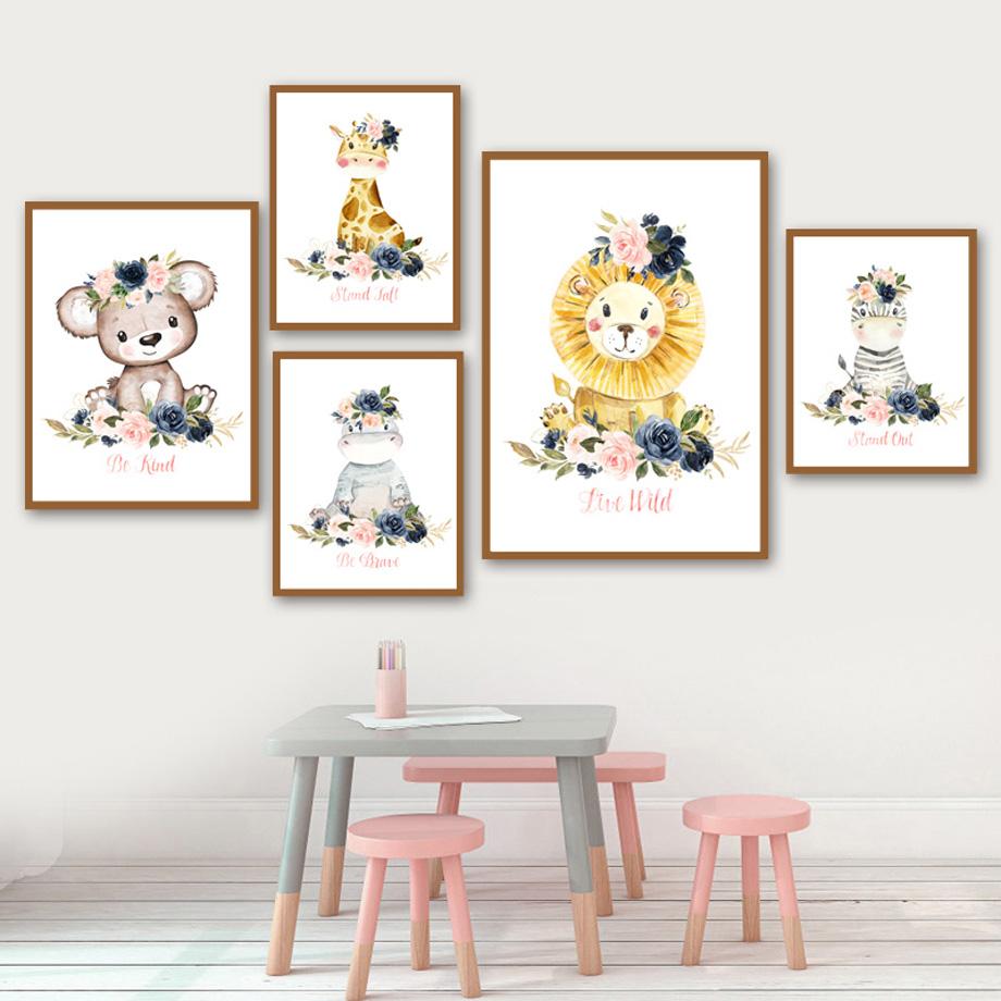 Для детской комнаты, животные, настенная живопись, холст, картина, слон, лев, жираф, бегемот, зебра, постер, домашний декор, фотографии для детской спальни