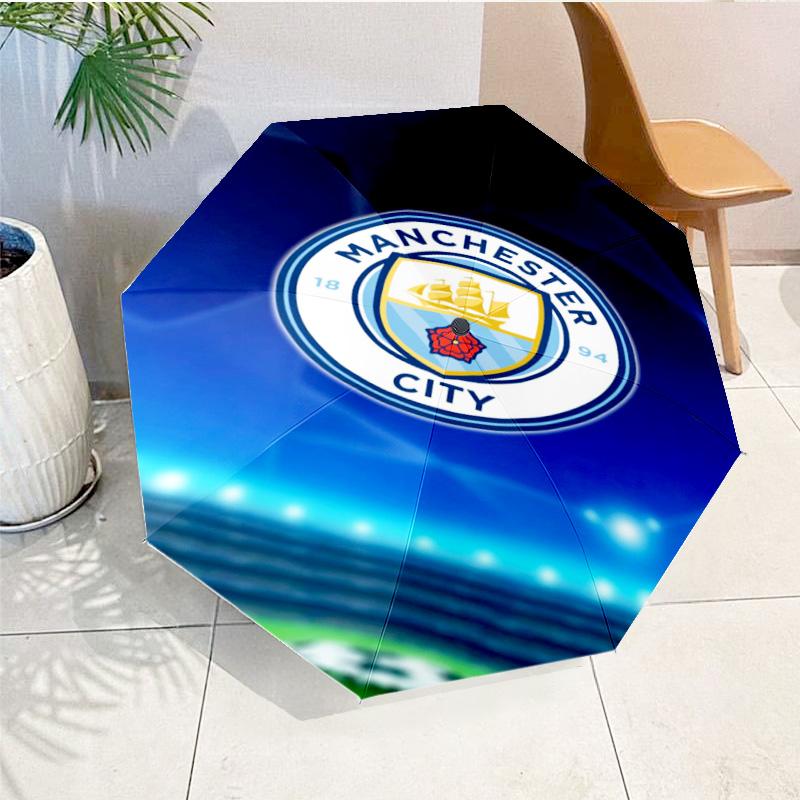 Автоматический зонт с принтом City Football Club, 8 спиц, для путешествий, кемпинга, повседневный зонт, незаменимый подарок для семьи и друзей
